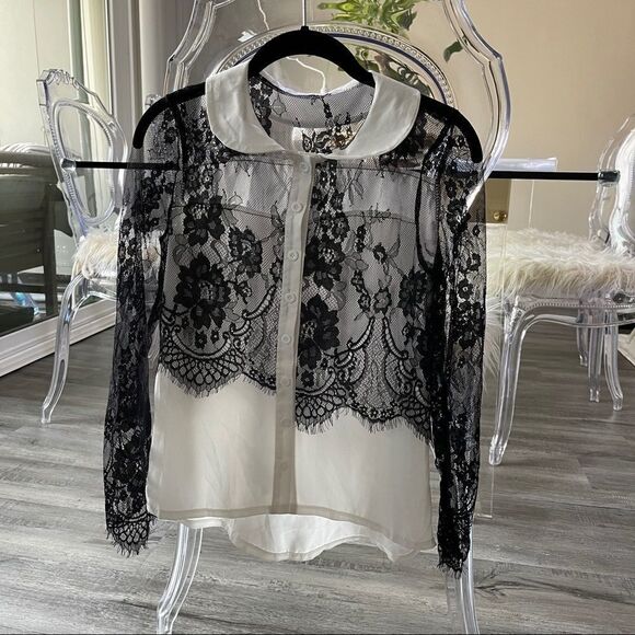 Chiffon & Lace Button down blouse - Picture 1 of 7